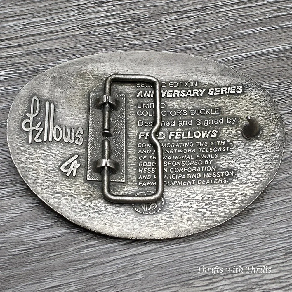 Vintage 1984 National Finals Rodeo Western Belt Buckle -  Fred Fellows - Hesston